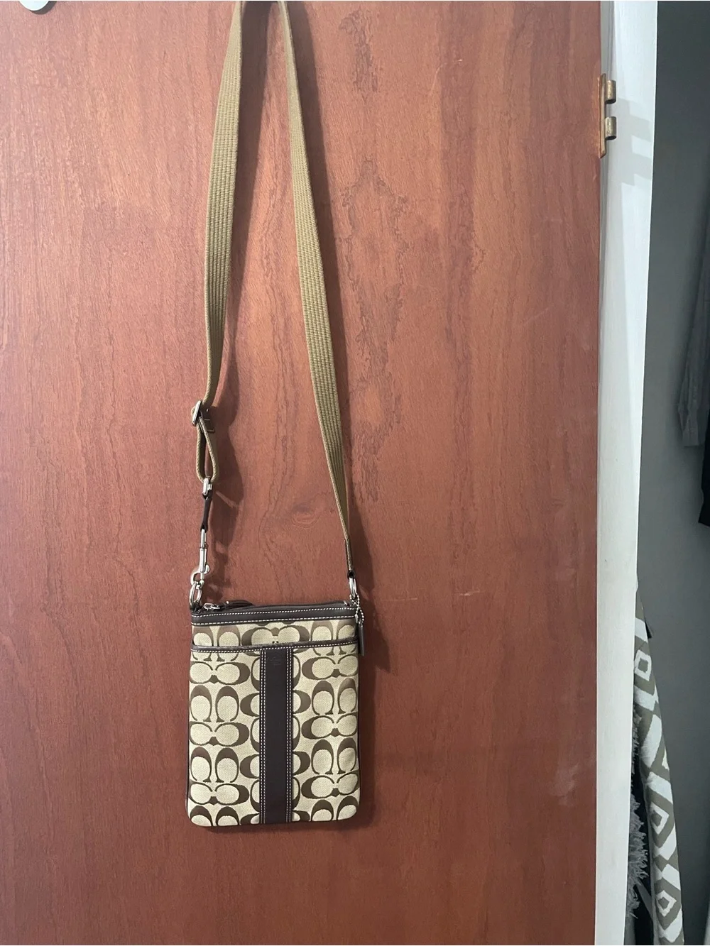 Coach Beige and Brown Signature Crossbody Bag. New